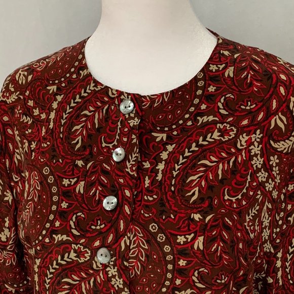 3/$25 Vtg JENNIFER MOORE Silk Paisley Floral Black Pearl Buttons Blouse Top - Picture 2 of 14